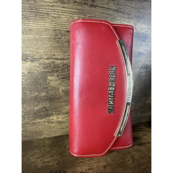 Rare Michael Kors Red Multi Pocket Clamp Close Wristlet Wallet Fast Shipping - Picture 7 of 13